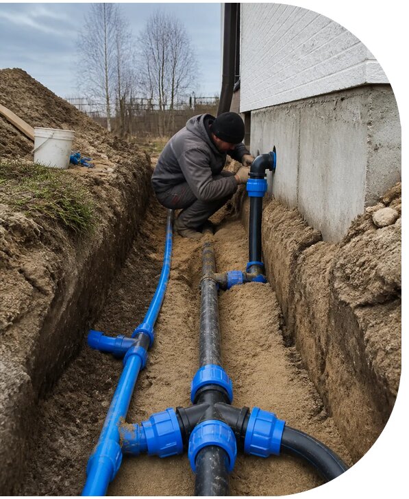 Монтаж наружного водопровода на участке под ключ в Кингисеппе